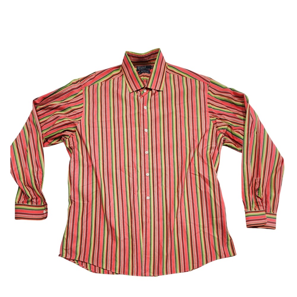 Polo Ralph Lauren Westerton Stripe Shirt Mens XL Pink Green 120s Cotton L/S